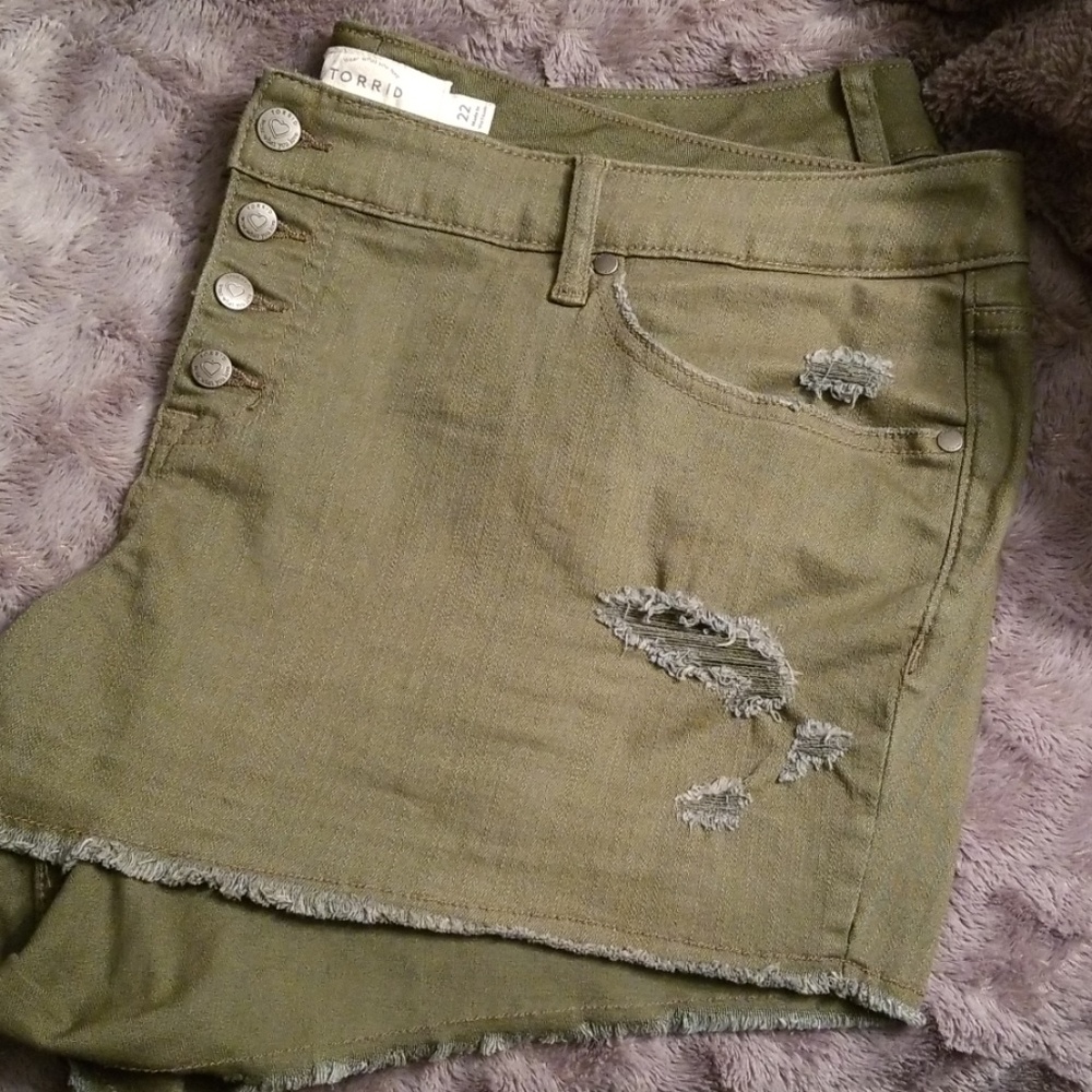 Torrid Olive Green Jean Shorts